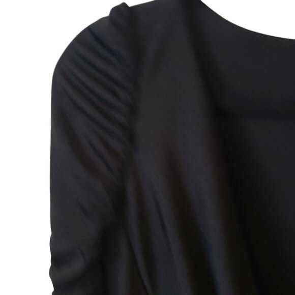 Aliette Black Ruched Bodycon Mini Dress Long Sleeve Stretchy Glam Chic Cocktail - Picture 6 of 13